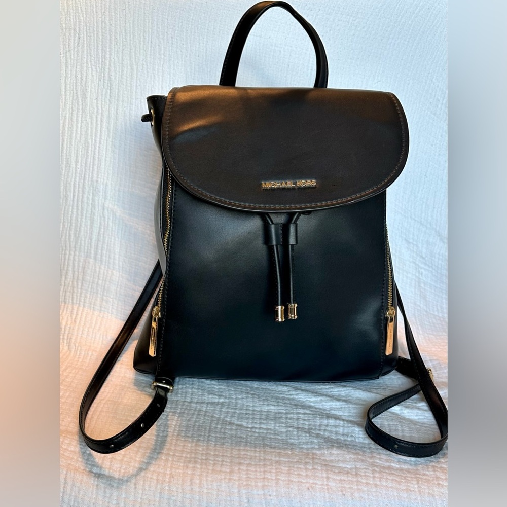 Michael Kors Black and Gold Leather Backpack